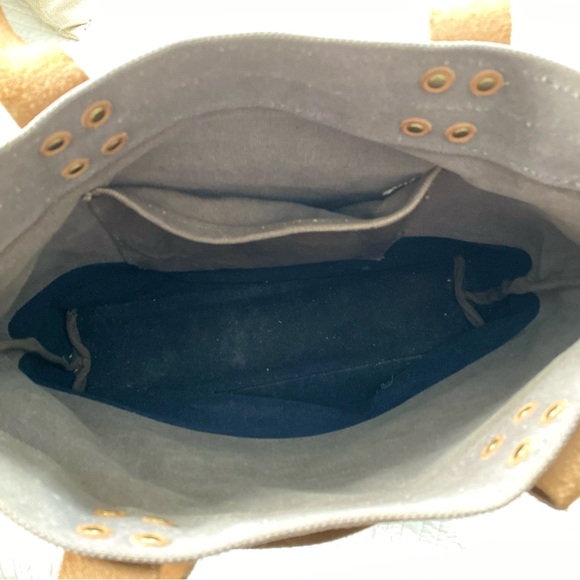 COLE HAAN Brown Leather & Navy Canvas Tote Bag - Picture 8 of 8